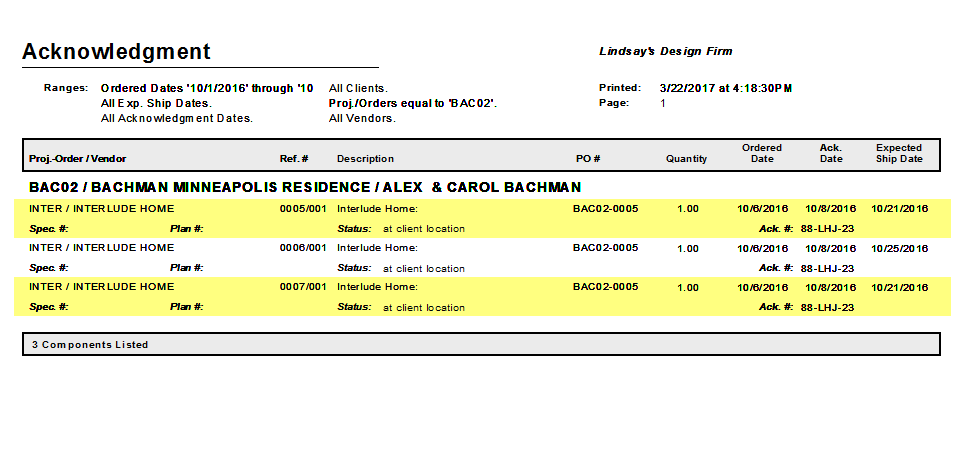 Acknowledgment Report