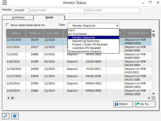 Pro Vendor Status-Detail