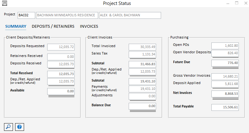Pro Project Status Window