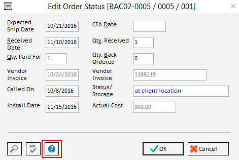 edit order status window