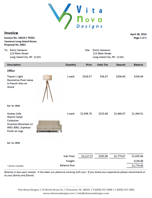 modern invoice with deposit