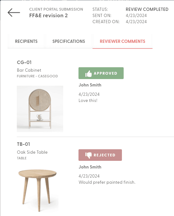 Client Portal interface showing luxury hotel project