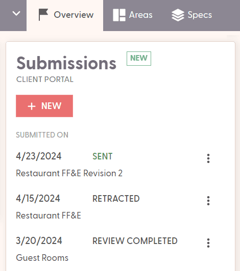 Spec submissions interface